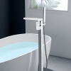 Modern Free-Standing Square Bathtub Faucet with Hand Shower | Brass Floor Mounted Bath Mixer Tap