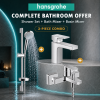 Hansgrohe Vernis Complete Bathroom Set – Vernis Blend Shower Set, Vernis Shape Bath Mixer & Basin Mixer, Chrome – 3-Piece Combo