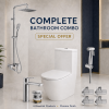 Luxury Complete Bathroom Combo Set – Modern WC, Full Brass Rain Shower, Basin Mixer, Pop-Up Waste, Premium Shattaf & 4 Angle Valves – Chrome Finish | 7 Years Warranty
