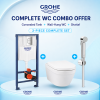 GROHE Complete WC Combo – Concealed Tank, Wall-Hung Toilet & Shattaf Set, Chrome/White