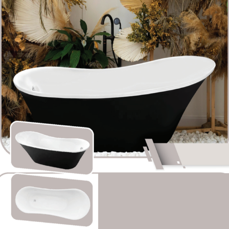 Prestige acrylic freestanding bathtub – 180 × 80 cm (glossy black)