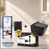 GROHE Rapid SL 38772001 Concealed Tank Combo with Black Flush Plate & Black Rimless Wall-Hung WC | Free Black Shattaf & Angle Valve