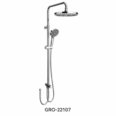 Chrome Round Rain Shower Kit with Multi-Spray Hand Shower & Sliding Rail – GRO-22107