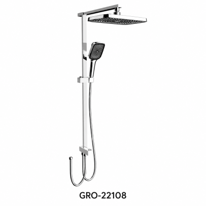 Chrome Square Rain Shower Kit with Multi-Spray Hand Shower & Sliding Rail – GRO-22108
