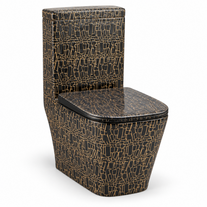 Free Standing One Piece WC – Black & Gold Geometric Design | S-Trap 250 mm | Model T2073CR3-BG
