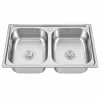 SS304 Double Bowl Topmount Kitchen Sink 800 x 500 x 210 mm - Model 606