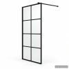 Grid Design Fixed Shower Glass Panel - Matte Black - Model B2